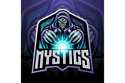 Skull wizard esport gaming mascot logo holding a magical ball