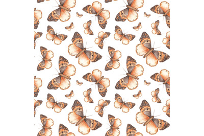 Orange butterflies watercolor seamless pattern. Insect pattern