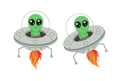 cute UFO and Alien Cartoon