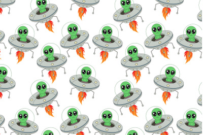 cute UFO and Alien Cartoon pattern