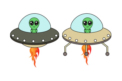 cute UFO and Alien Cartoon