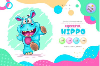 Cheerful cartoon hippo.