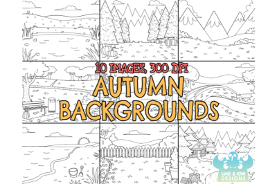 Black and White Autumn Backgrounds Clipart - Lime and Kiwi Designs