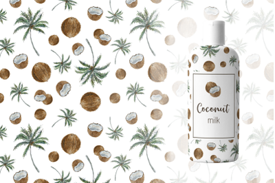 Watercolor Seamless Coconut Patterns