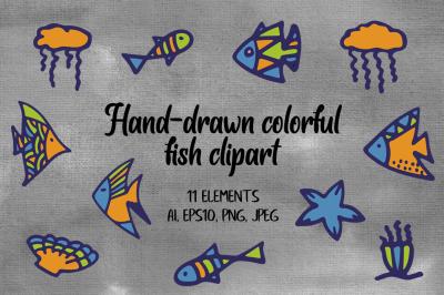 Hand-Drawn Colorful Fish Clipart.