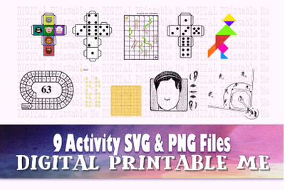 Game Templates, SVG PNG, 9 Images, printable activity, diy kids, child