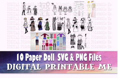 Paper Dolls, SVG PNG, 10 Images, printable activity, diy games, childr