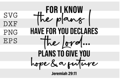 For I know the plans I have for you decalres the Lord.. SVG