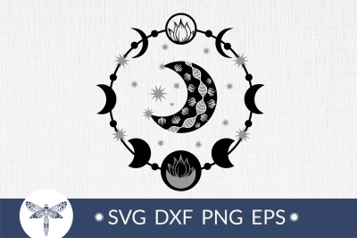 Moon phases with moon, stars svg, bohemian crescent moon svg
