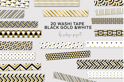 20 washi tape black gold &amp;white