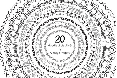 20 Doodle Circle Frame. PNG