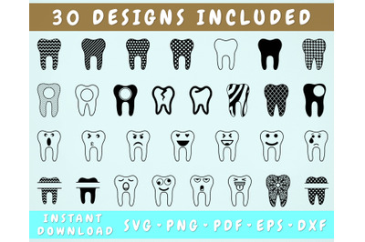 30 Tooth SVG Bundle, Teeth SVG, Tooth Split Monogram SVG