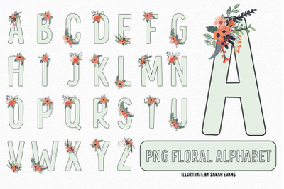 Mint Floral Alphabet PNG Clipart | Sublimation Alphabet