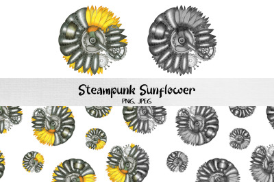 Hand-drawn Steampunk Sunflower PNG