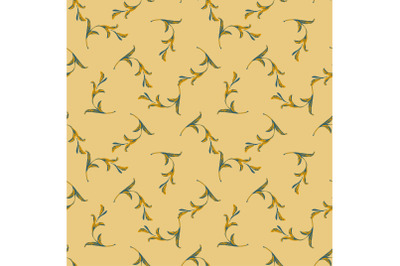 Drawing branches with leaves in yellow colors, plant seamless pattern,