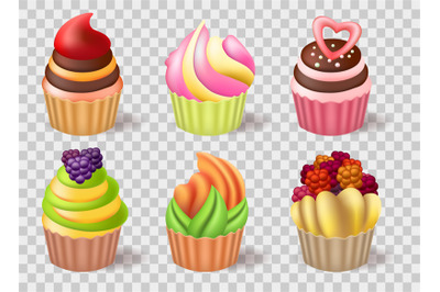 Realistic cupcakes set