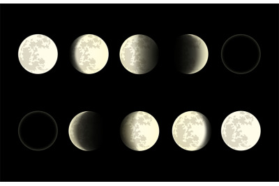 Moon phases on black background