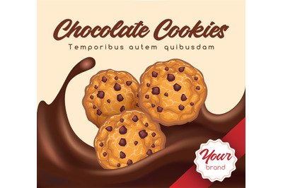 Realistic chocolate cookies banner