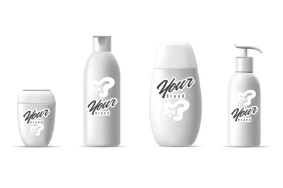 White realistic cosmetic bottles