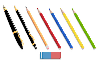 Pens and pencils isolated 3d icons