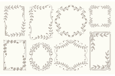 Floral frames branches line sketch