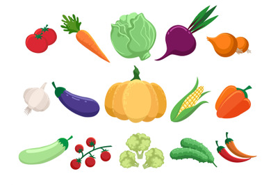 Cartoon farm vegetables set