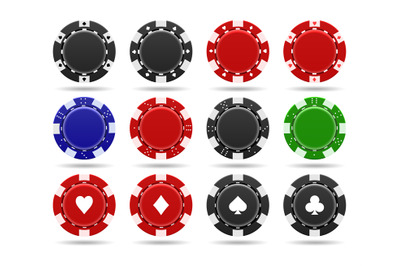 Poker chips on white background