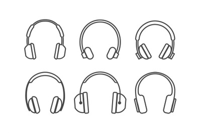 Thin line headphones icons