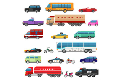 Cartoon bikes trucks and public transport