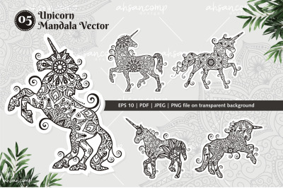 Unicorn Mandala Vector Line Art Bundle