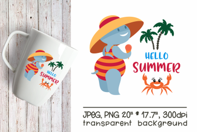 Hello Summer Funny Hippopotamus Sublimation