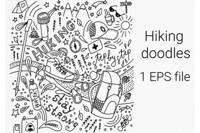 Hiking and Adventure Doodles. EPS