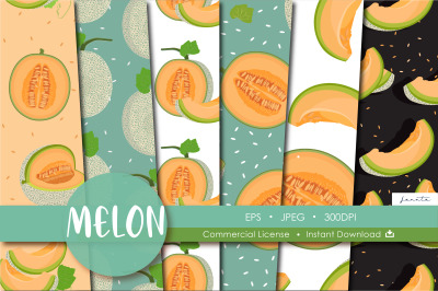 Melon Seamless Pattern Fruits Background