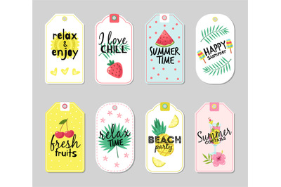 Summer tags. Beach vacation, summer travel graphic with lettering. Coc