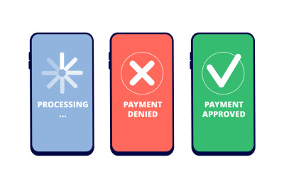 Payment transactions. Online payment approved, denied and in process o