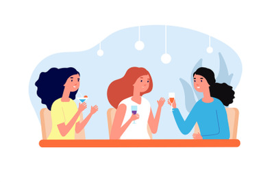 Female friends drinking. Girls meeting, women drink coffee and talk. F