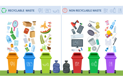 Waste recycling. Trash recycle management, garbage segregation classif