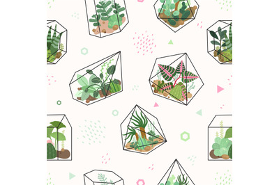 Succulents. Summer tropical flowers, terrarium and cacti seamless patt