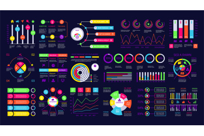 Infographic dashboard. Graphic charts, finance diagrams. Web data grap