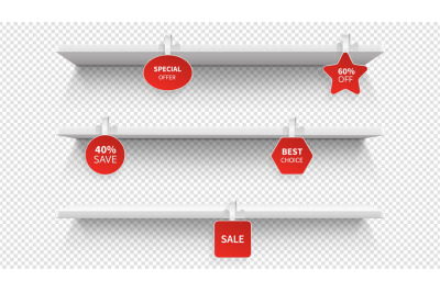 Shop shelves. Isolated retail presentation racks. supermarket 3d shelf