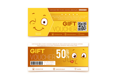 Gift vouchers. Happy smile coupon&2C; promo code ticket. Shopping discoun