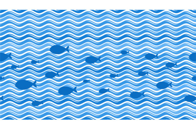 Sea waves. Curve wave pattern. Water streaks and fish silhouettes text