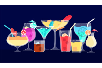 Cocktails. Alcoholic and non-alcoholic drinks. Bar or cafe or restaura