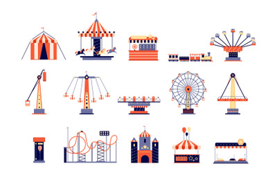 Amusement park. Fun recreation playground, amusements and carousels. C