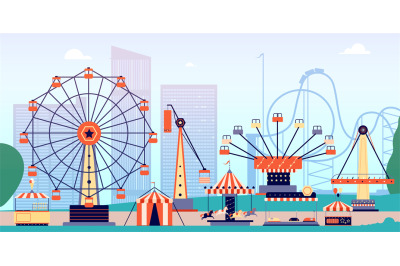 Amusement park. Fun fair, circus entertainment or carnival. Recreation