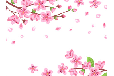 Cherry blossom. Floral sakura branches. Spring japan romantic flying p