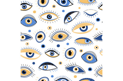 Eye pattern. Abstract evil eyes fabric print. Mystic eyelid with eyela