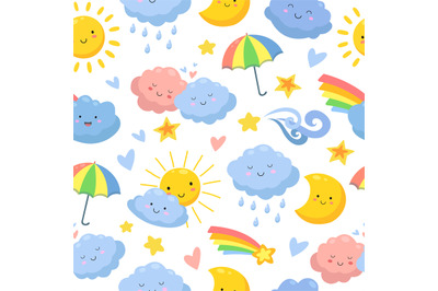 Cute clouds pattern. Sky backdrop&2C; dream and stars. Nursery wallpaper&2C;