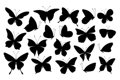 Black butterfly silhouettes. Butterflies icons&2C; flying insects. Isolat