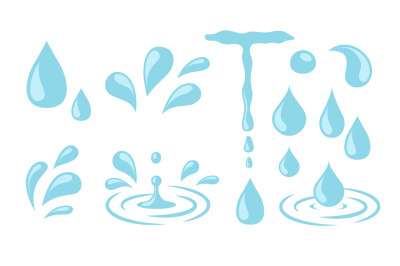 Water drops. Cartoon tears, nature splash elements. Isolated raindrop